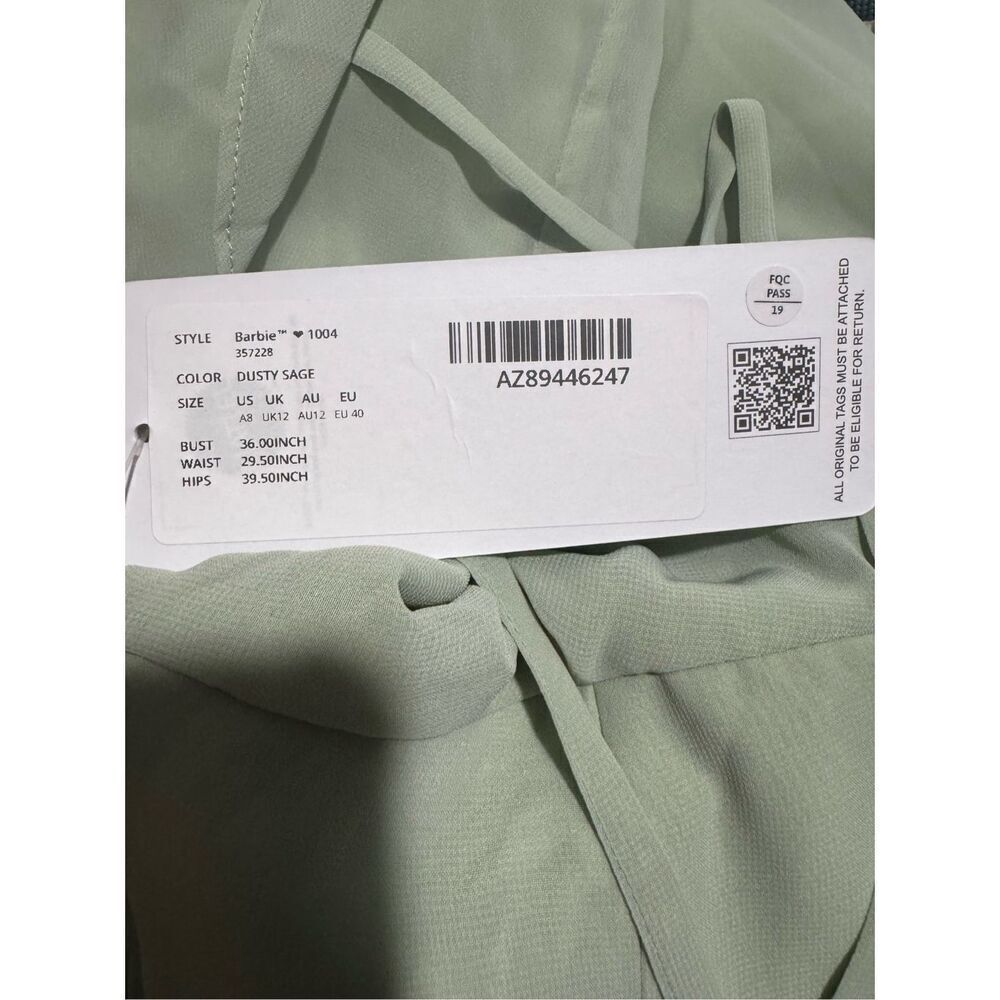 Azazie Barbie NWT  Briadsmaid A8 v neck chiffon tiered a line dress dusty sage A - Picture 6 of 14